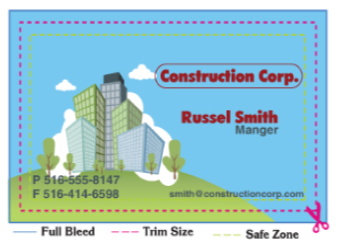 Business card bleed, trim size, and safe zone guide