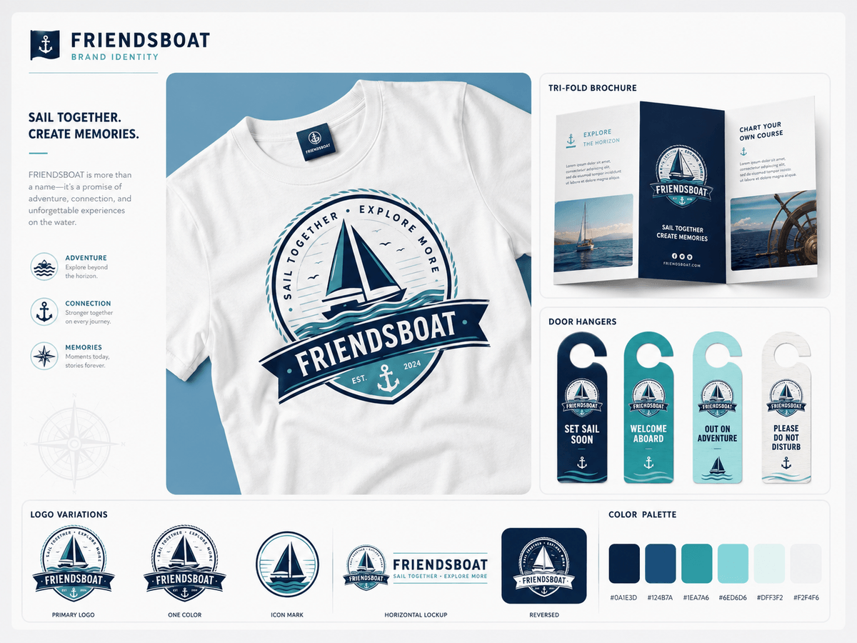 Friendsboat complete brand identity portfolio board